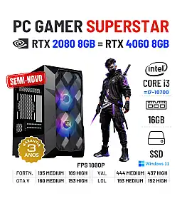 PC GAMER SUPERSTAR SEMI-NOVO | RTX2080-8GB = RTX4060-8GB | i3-14GEN=i7-10700 | 16GB RAM | 480GB SSD
