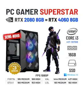 PC GAMER SUPERSTAR SEMI-NOVO | RTX2080-8GB = RTX4060-8GB | i3-14GEN=i7-10700 | 16GB RAM | 480GB SSD PC GAMER SUPERSTAR SEMI-NOVO | RTX2080-8GB = RTX4060-8GB | i3-14GEN=i7-10700 | 16GB RAM | 480GB SSD