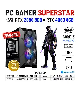 PC GAMER SUPERSTAR SEMI-NOVO | RTX2080-8GB = RTX4060-8GB | i3-14GEN=i7-10700 | 16GB RAM | 480GB SSD