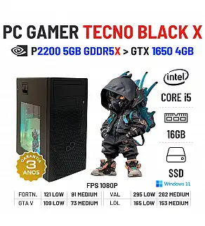 PC GAMER TECNO BLACK X | QUADRO P2200-5GB GDDR5X SUPERIOR A GTX1650-4GB | i5-10600 | 16GB RAM | 240GB SSD
