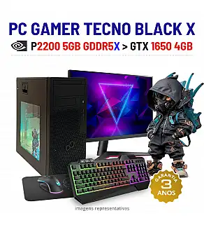 CONJUNTO GAMER TECNO BLACK X | QUADRO P2200-5GB GDDR5X SUPERIOR A GTX1650-4GB | i5-10600 | 16GB RAM | 240GB SSD COM MONITOR + ACESSORIOS
