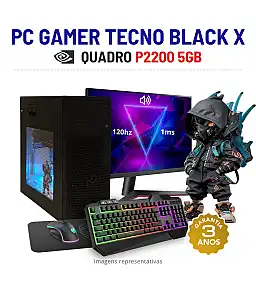 CONJUNTO GAMER TECNO BLACK X | QUADRO P2200-5GB | i5-10600 | 16GB RAM | 240GB SSD COM MONITOR + ACESSORIOS