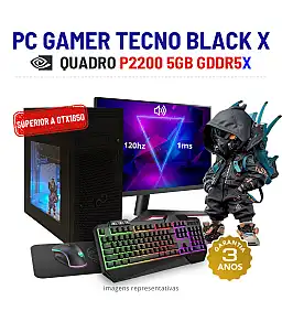 CONJUNTO GAMER TECNO BLACK X | QUADRO P2200-5GB GDDR5X SUPERIOR A GTX1650-4GB | i5-10600 | 16GB RAM | 240GB SSD COM MONITOR + ACESSORIOS