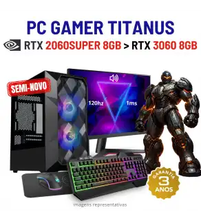 CONJUNTO GAMER TITANUS SEMI-NOVO | RTX2060SUPER-8GB SUPERIOR A RTX3060-8GB | RYZEN 5 = i7-10700K | 16GB RAM | 480GB SSD COM MONITOR + ACESSORIOS