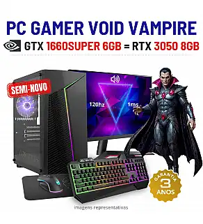 CONJUNTO GAMER VOID VAMPIRE SEMI-NOVO | GTX1660SUPER-6GB = RTX3050-8GB | RYZEN 3 = i7-6700T | 16GB RAM | 480GB SSD COM MONITOR + ACESSORIOS