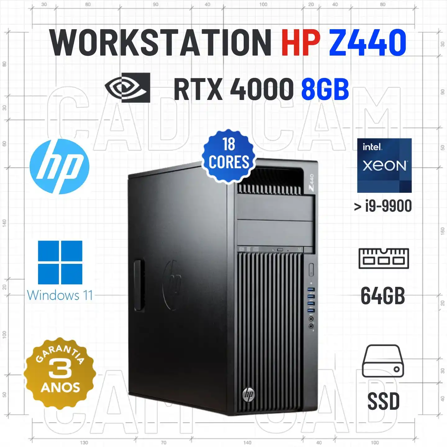 WORKSTATION HP Z440 XEON SUPERIOR A i9-9900 64GB RAM 1TB SSD