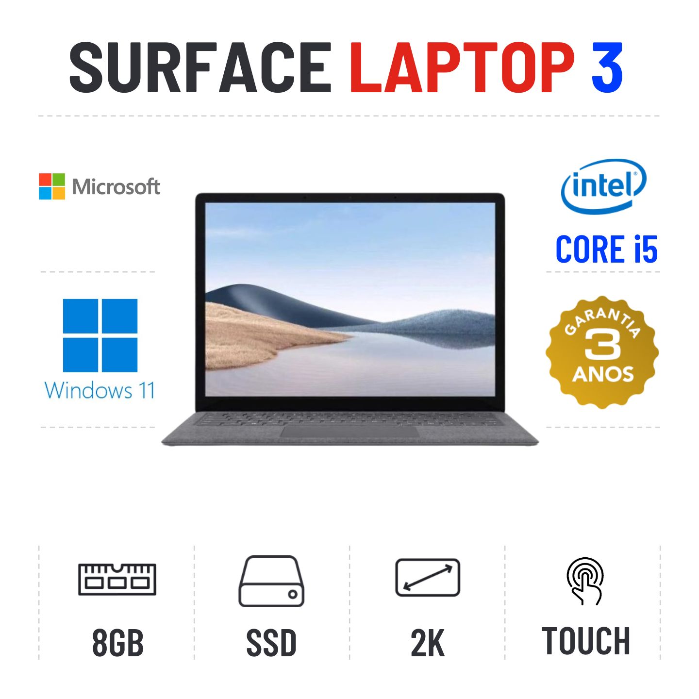 MICROSOFT SURFACE LAPTOP 3 13.5" 2K TOUCH I5-1035G7 8GB RAM 240GB SSD - MisterPC Computadores Baratos, Semi-Novos e usados